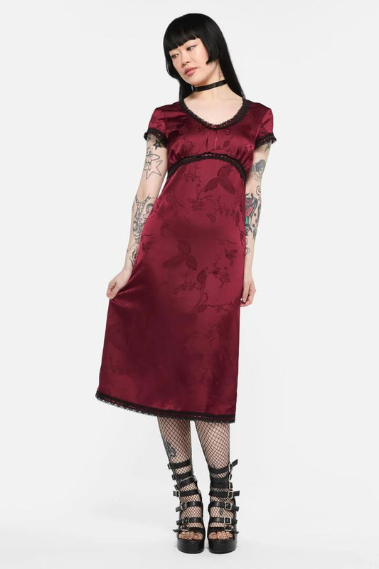 Image of a model wearing Dress. Productname: Irrevocably In Love Midi Dress in Maroon colour by brand - Black Friday