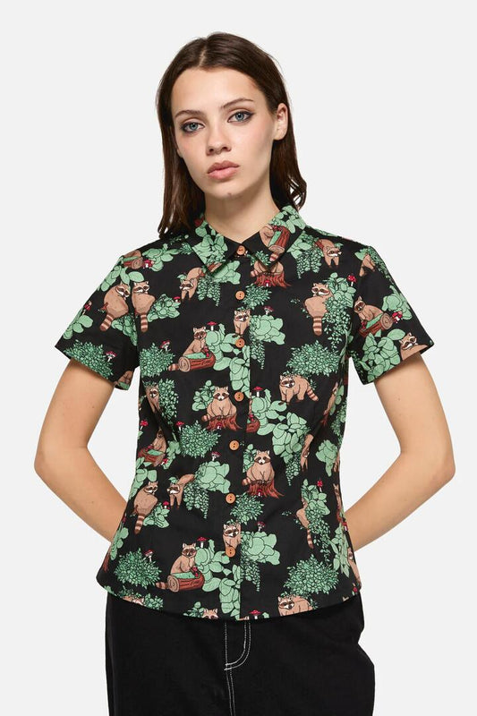 Image of a model wearing Tops. Productname: Haus Of Raccoon Print Blouse in Multi colour by brand - Dangerfield