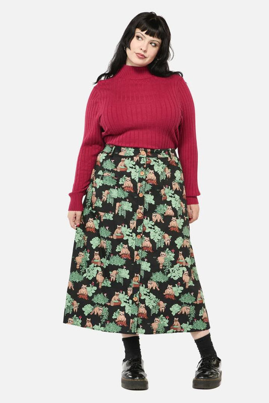 Image of a model wearing Skirts. Productname: Curve Haus Of Raccoon Print Skirt in Multi colour by brand - Dangerfield