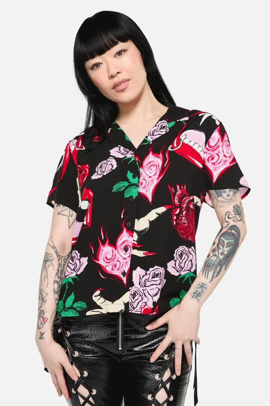 Image of a model wearing Tops. Productname: Immortal Love Repeat Blouse in Black/Red colour by brand - Black Friday