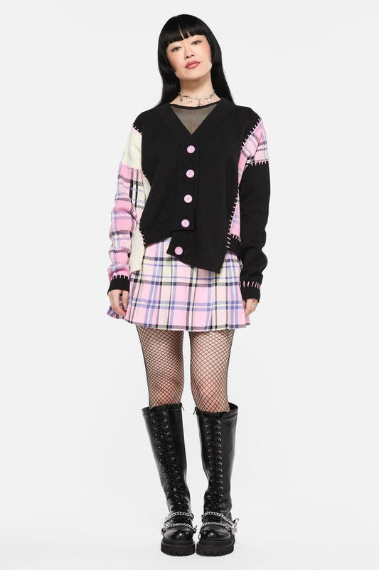 Image of a model wearing Outerwear. Productname: Dragon Scales Patchwork Cardi in Multi colour by brand - Black Friday