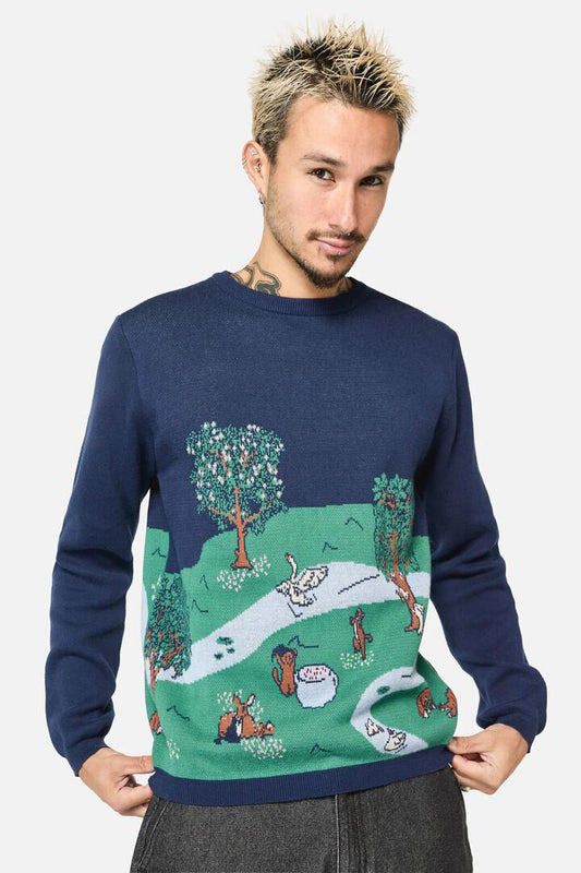 Image of a model wearing Tops. Productname: Tapestry Of Life Knit in Multi colour by brand - Black Friday
