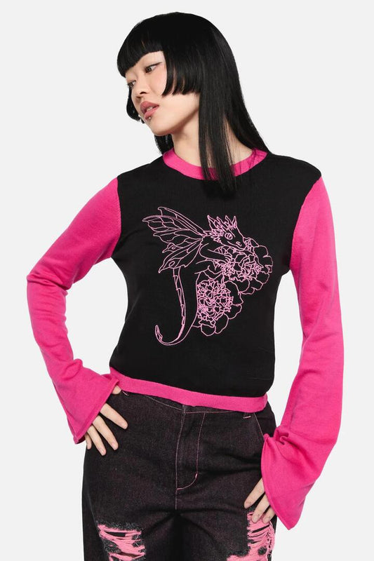 Image of a model wearing Tops. Productname: Dragons Grove Contrast Knit in Black/Pink colour by brand - Black Friday