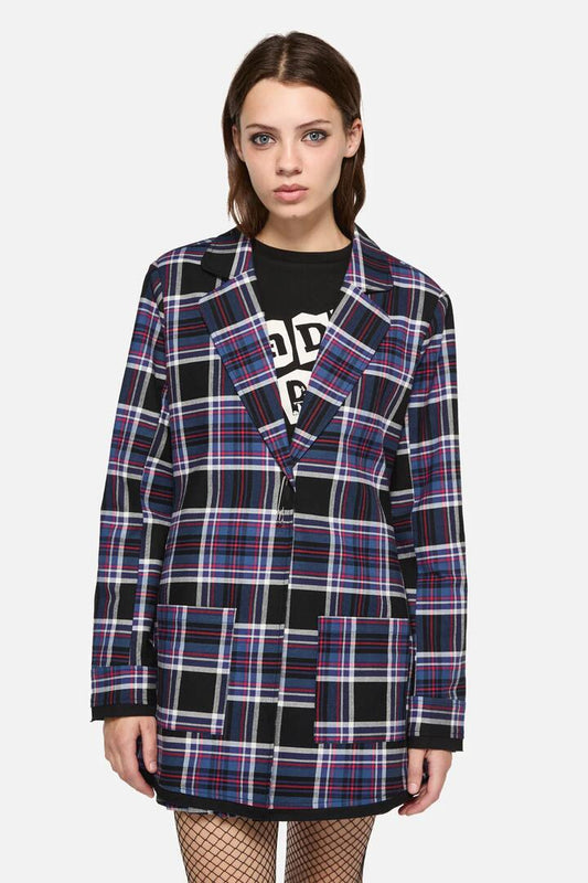 Image of a model wearing Outerwear. Productname: Edgy Tartan Jacket in Blue/Red colour by brand - Dangerfield