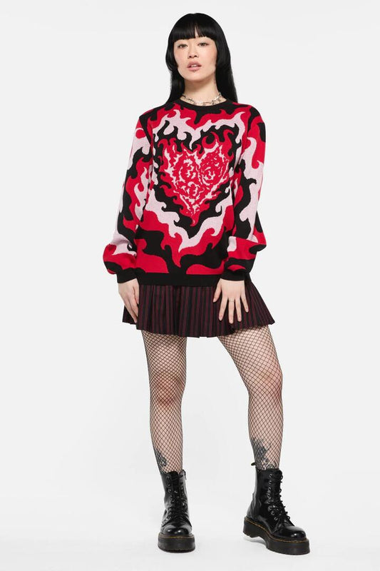 Image of a model wearing Tops. Productname: Heartbreak Knit in Multi colour by brand - Black Friday
