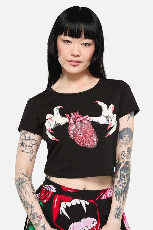 Image of a model wearing Tops. Productname: Stolen Hearts Tee in Black colour by brand - Black Friday