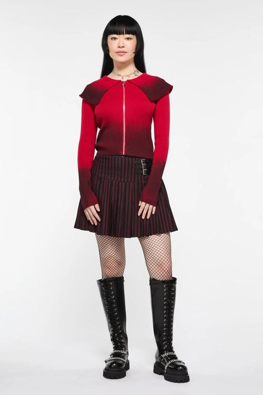 Image of a model wearing Outerwear. Productname: Apollo Gradient Knit Cardi in Red/Black colour by brand - Black Friday