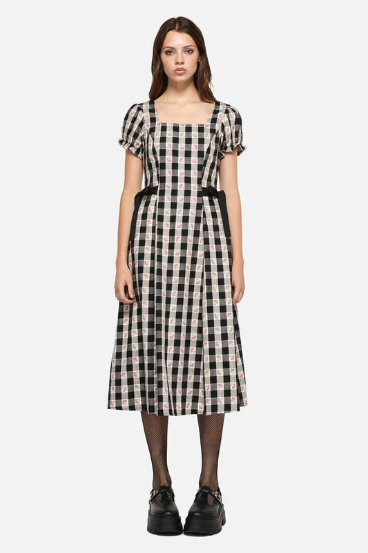 Image of a model wearing Dress. Productname: Sweet Home Gingham Dress in Black/White colour by brand - Dangerfield