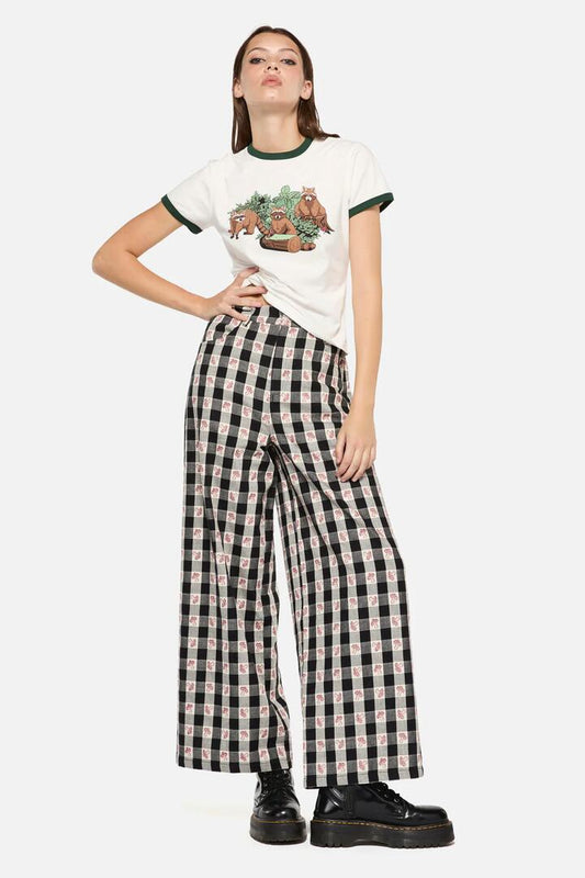 Image of a model wearing Pants. Productname: Sweet Home Gingham Pant in Black/White colour by brand - Dangerfield
