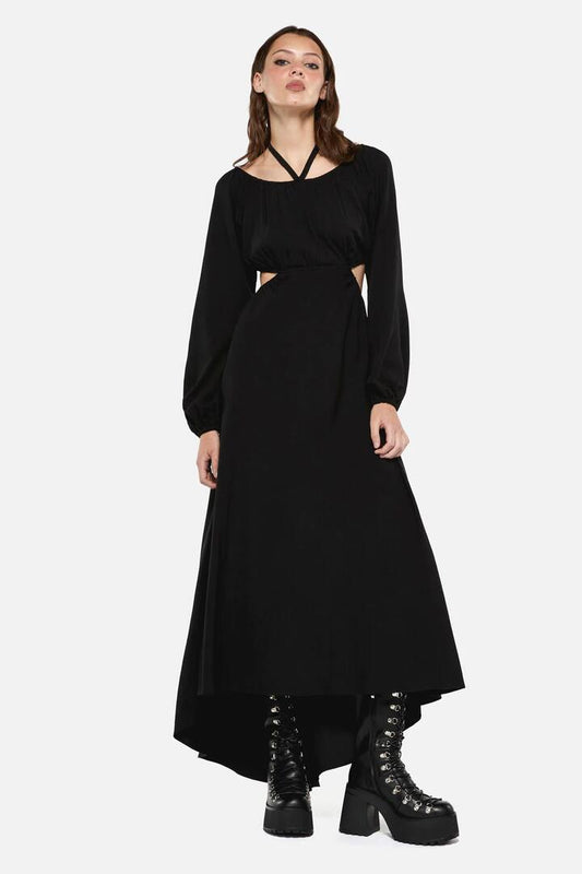 Image of a model wearing Dress. Productname: Little Bitter Backless Formal Dress in Black colour by brand - Dangerfield