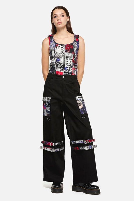 Image of a model wearing Pants. Productname: Rotten Strap Pant in Black colour by brand - Dangerfield