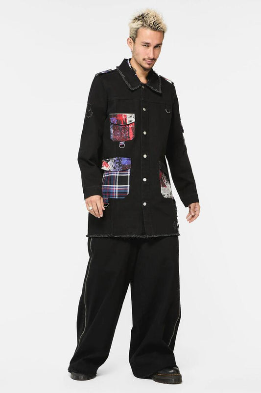 Image of a model wearing Denim. Productname: Rot Grunge Denim Jacket in Black colour by brand - Dangerfield