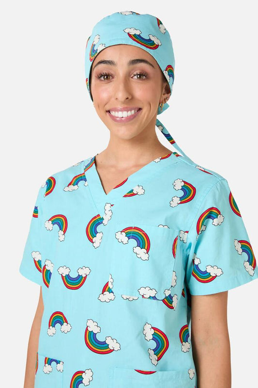 Image of Hats. Productname: Over The Rainbow Scrub Hat in Blue colour by brand - Scrubs With Love