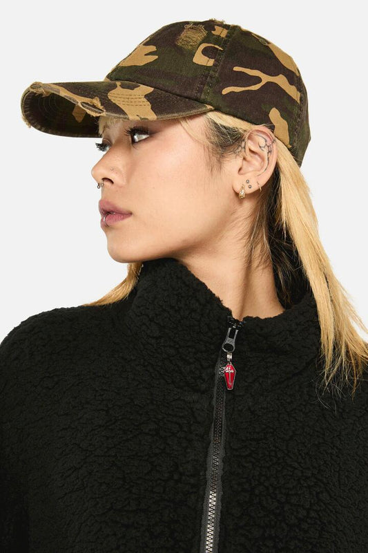 Image of Hats. Productname: Distressed Camo Cap in Green colour by brand - Black Friday