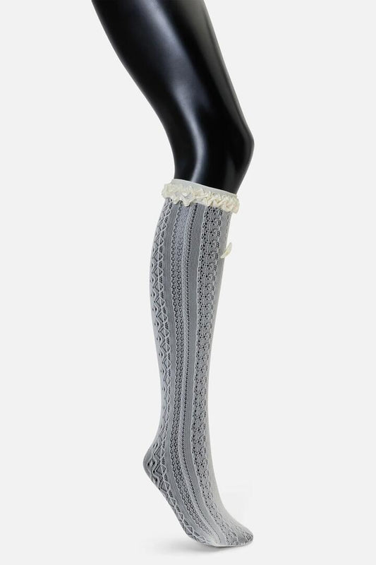 Image of Socks. Productname: Cream Knee High Lacey Socks in Cream colour by brand - Princess Highway