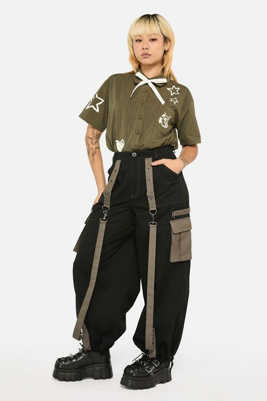 Image of a model wearing Pants. Productname: Laneway Straight Leg Cargo Pant in Black/Green colour by brand - Black Friday