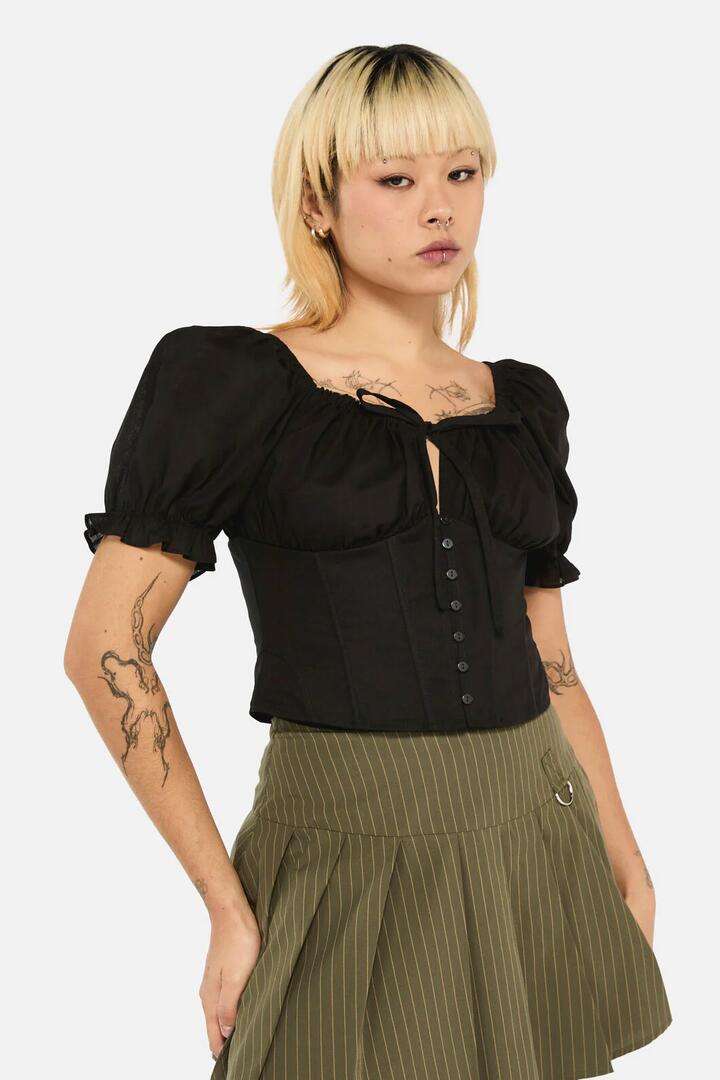 Image of a model wearing Tops. Productname: Tilly Top in Black colour by brand - Black Friday