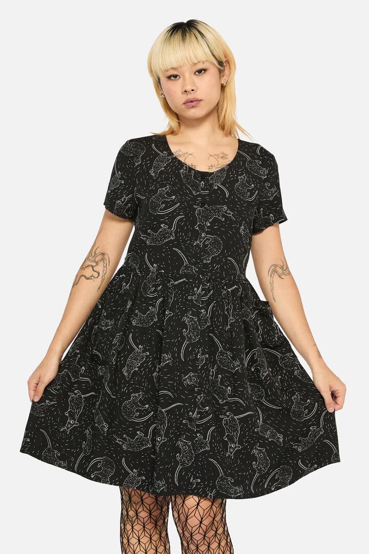 Image of a model wearing Dress. Productname: Ratbag Short Sleeved Grunge Dress in Black colour by brand - Black Friday