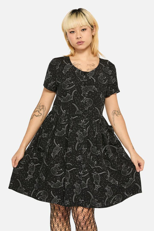 Image of a model wearing Dress. Productname: Ratbag Short Sleeved Grunge Dress in Black colour by brand - Black Friday