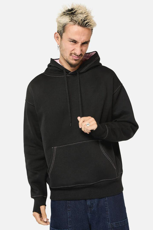 Image of a model wearing Outerwear. Productname: Catkins Ear Hoodie in Black colour by brand - Dangerfield