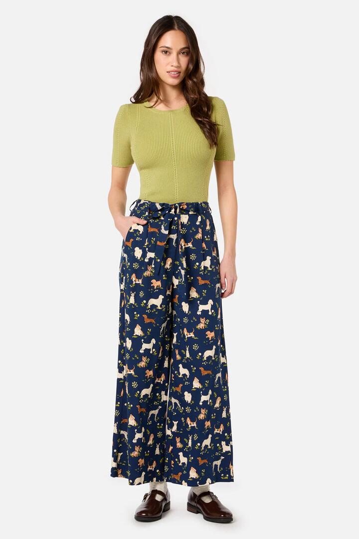 Image of a model wearing Pants. Productname: Cute Dogs Culotte in Navy colour by brand - Princess Highway