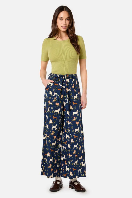 Image of a model wearing Pants. Productname: Cute Dogs Culotte in Navy colour by brand - Princess Highway
