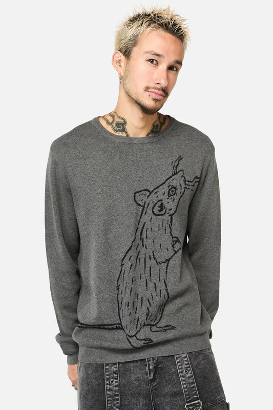 Image of a model wearing Tops. Productname: Ratbag Placement Knit in Grey colour by brand - Black Friday