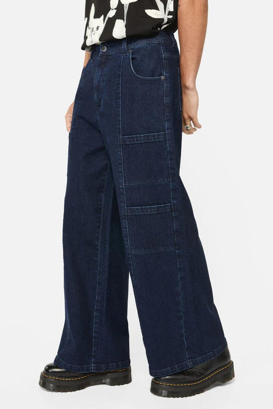Image of a model wearing Denim. Productname: Forgotten City Pocket Cargo Jeans in Indigo colour by brand - Dangerfield