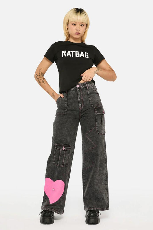 Image of a model wearing Pants. Productname: Laneway Acid Wash Pocket Cargo in Grey colour by brand - Black Friday
