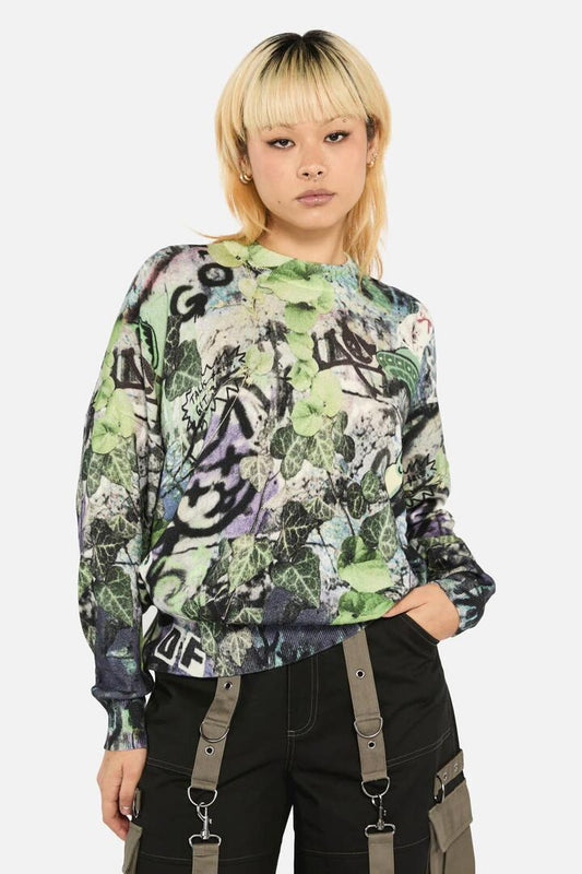 Image of a model wearing Tops. Productname: Laneway Graphic Relaxed Knit in Multi colour by brand - Black Friday