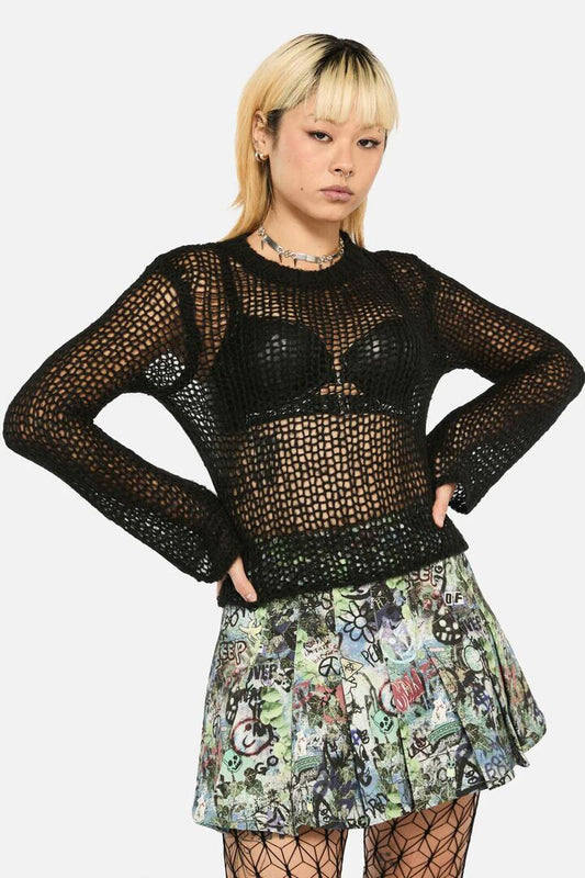 Image of a model wearing Tops. Productname: Tilly Grunge Knit in Black colour by brand - Black Friday