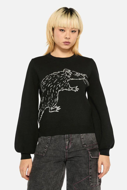 Image of a model wearing Tops. Productname: Rat Grunge Knit in Black colour by brand - Black Friday