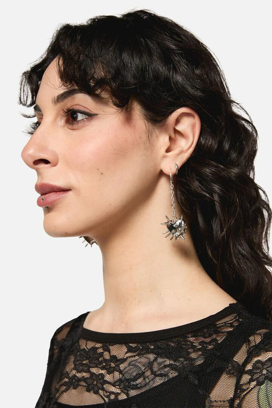 Image of Earrings. Productname: Spiked Heart Chain Earrings in Silver colour by brand - Black Friday