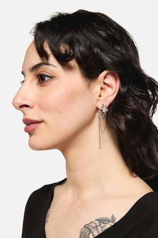 Image of Earrings. Productname: Hollow Star Drop Chain Earring in Silver colour by brand - Black Friday