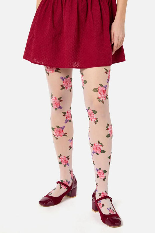 Image of Lingerie. Productname: Cream Sheer Roses Tights in Cream colour by brand - Princess Highway