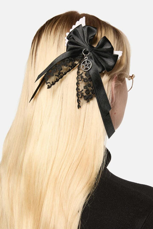 Image of Hair Accessories. Productname: Winged Bow Hair Clip Set in Black/White colour by brand - Black Friday
