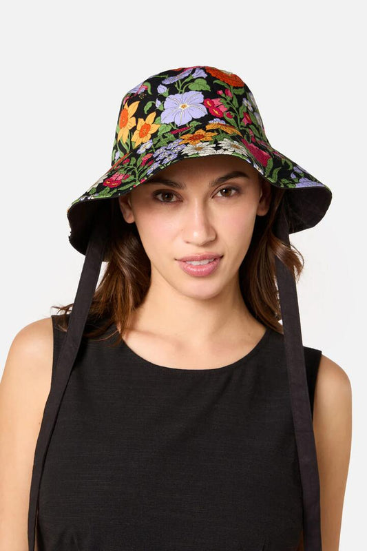 Image of Hats. Productname: Floral Field Reversible Hat in Black colour by brand - Princess Highway