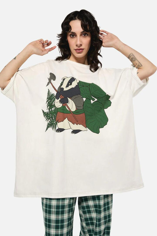 Image of a model wearing Tops. Productname: Keeper Of The Woods Oversize TShirt in White colour by brand - Black Friday