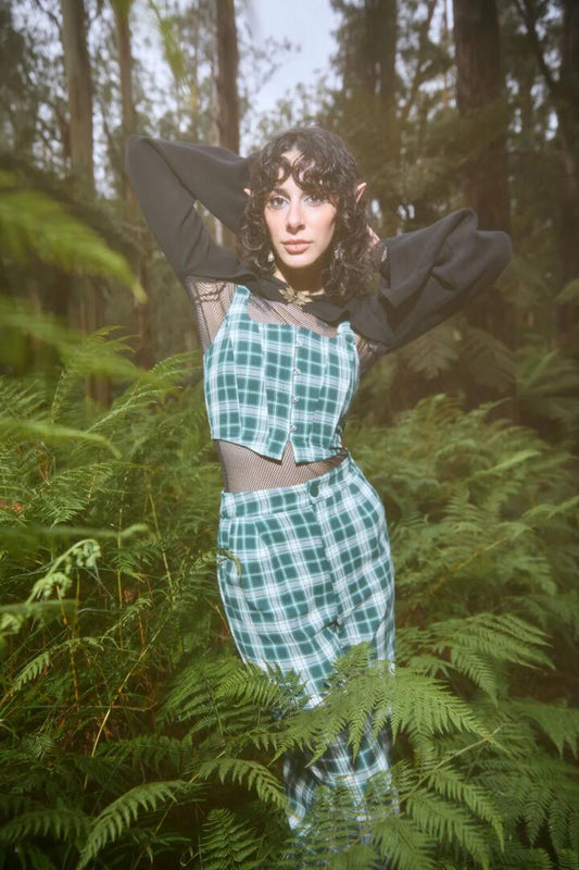 Image of Lingerie. Productname: Keeper Of The Woods Tartan Corset Top in Sage colour by brand - Black Friday