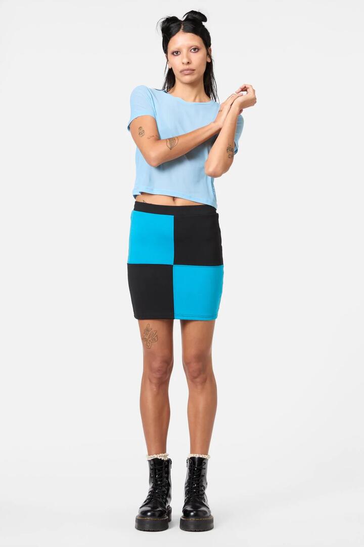 Image of a model wearing Skirts. Productname: TL Fire With Fire Skirt in Red colour by brand - Dangerfield