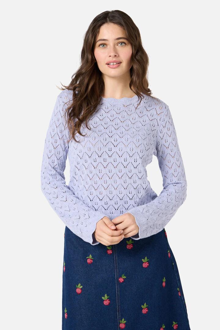 Image of a model wearing Tops. Productname: Spring Pointelle Knit in Lilac colour by brand - Princess Highway