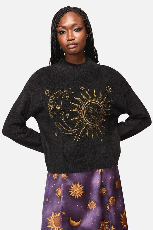 Image of a model wearing Tops. Productname: Sun And Moon Goth Knit in Black colour by brand - Black Friday