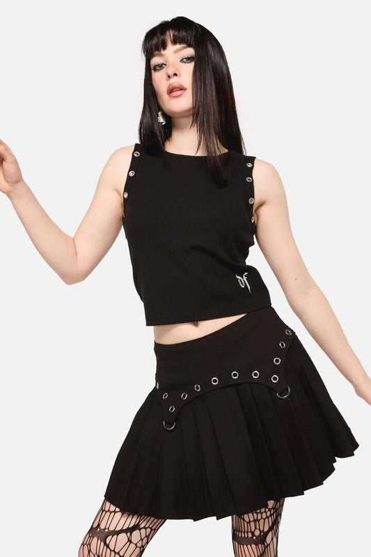 Image of a model wearing Tops. Productname: Defiant Punk Trim Tank in Black colour by brand - Dangerfield