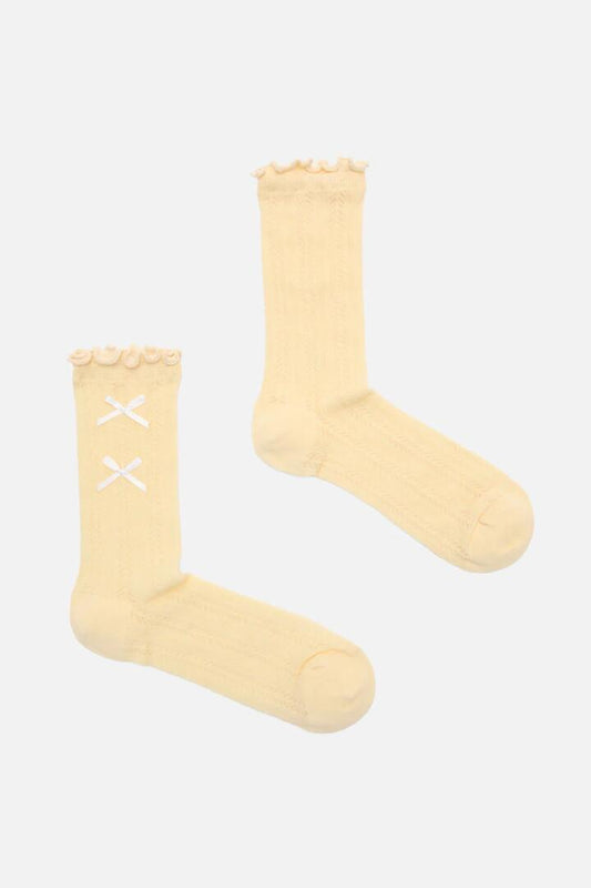 Image of Socks. Productname: Lemon Lacey Bow Socks in Lemon colour by brand - Princess Highway