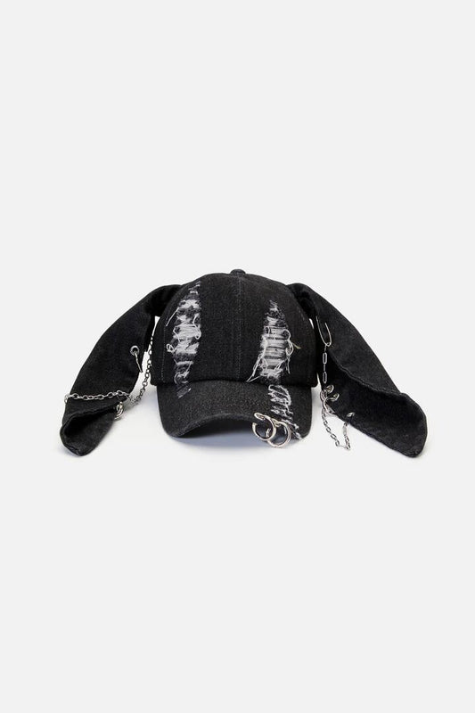 Image of Hats. Productname: Distressed Pierced Cap with Ears in Black colour by brand - Dangerfield