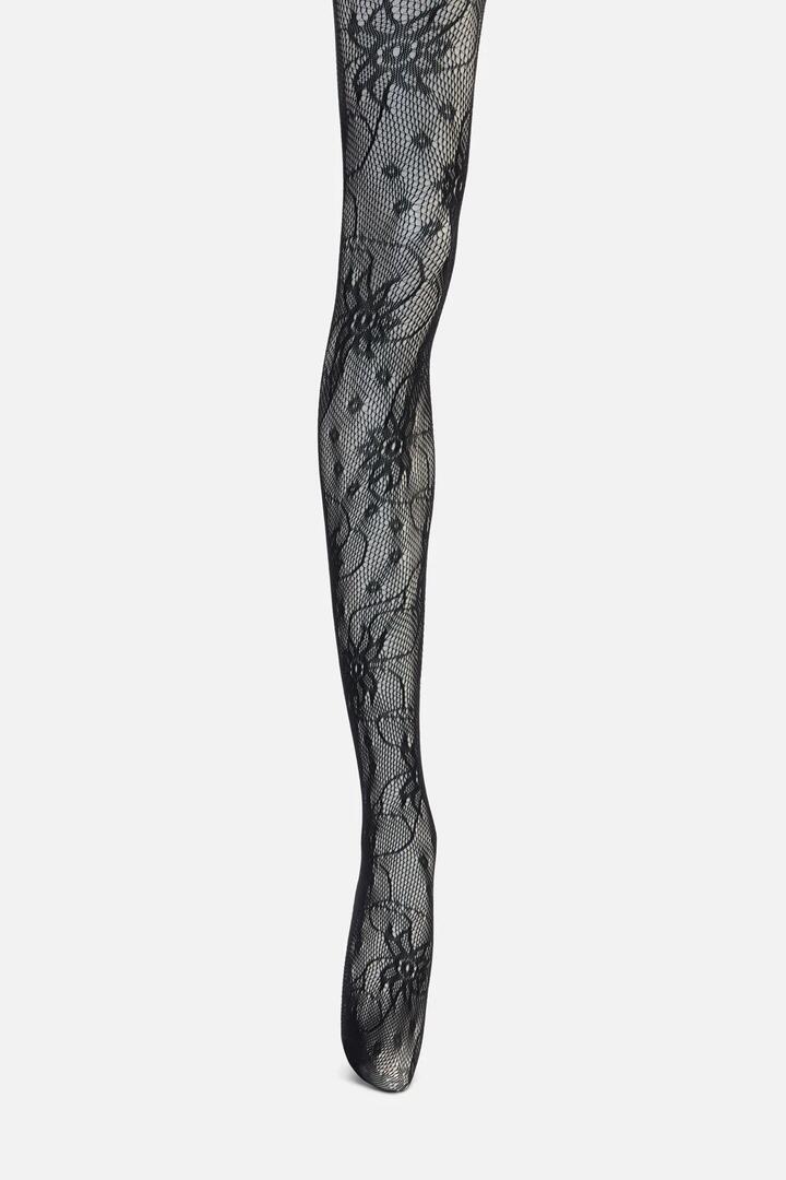 Image of Lingerie. Productname: Flower Fishnet Tights in Black colour by brand - Dangerfield