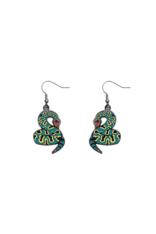 Image of Earrings. Productname: Lawless Snake Earrings in Green colour by brand - Dangerfield