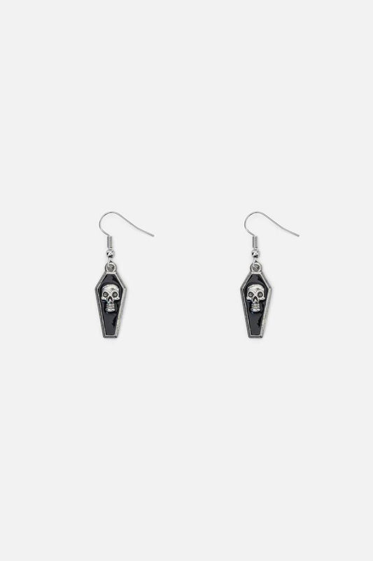 Image of Earrings. Productname: Skull Coffin Earrings in Silver colour by brand - Dangerfield