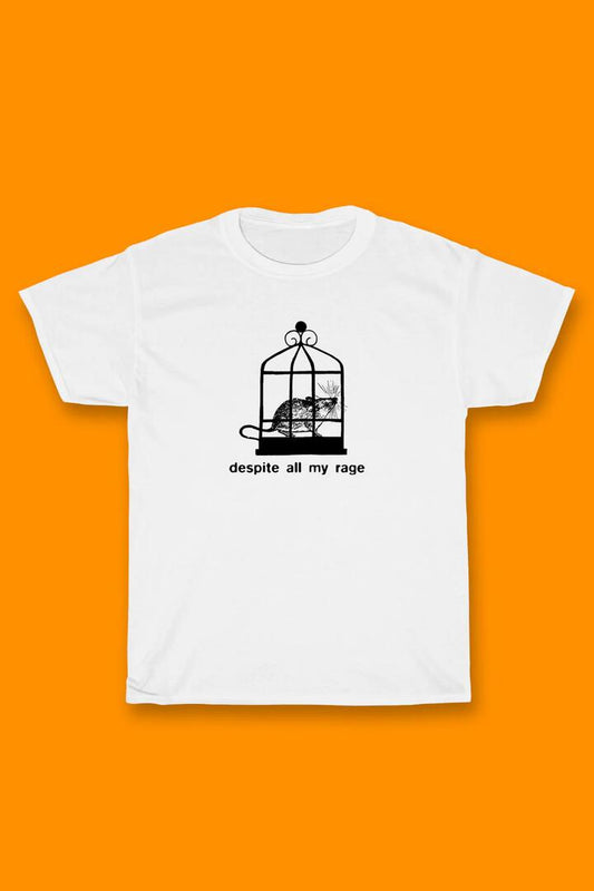 Image of a model wearing Tops. Productname: Rage White Graphic Tee in White colour by brand - Pulp Kitchen