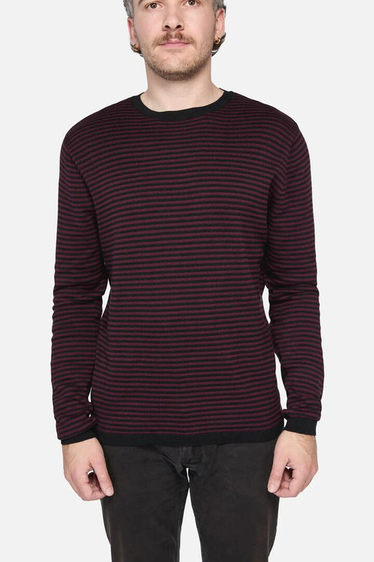 Image of a model wearing Tops. Productname: Fine Stripe Knit in Stripe colour by brand - Dangerfield